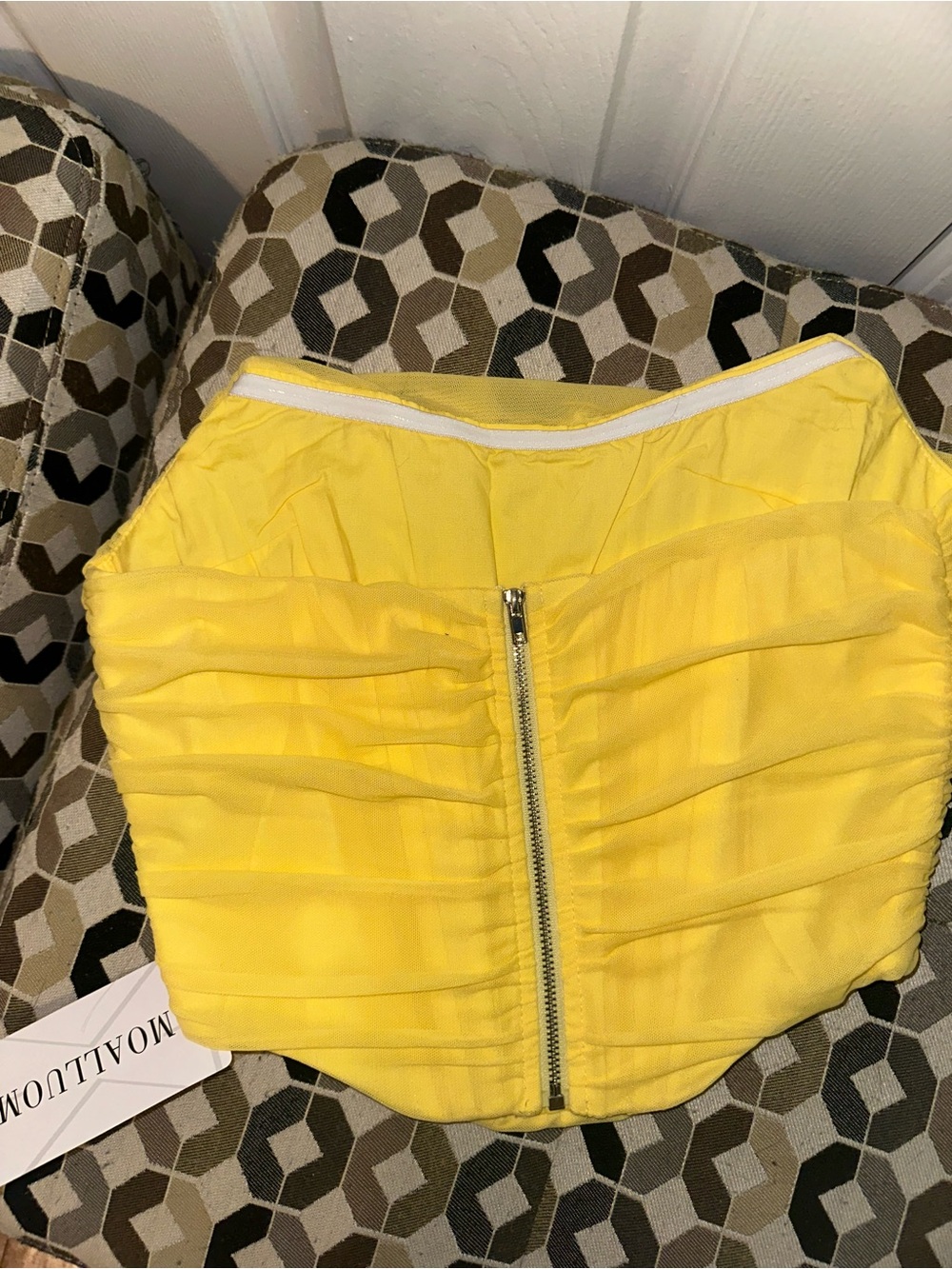 Strapless Yellow Ruched Mini Top - Picture 2 of 3